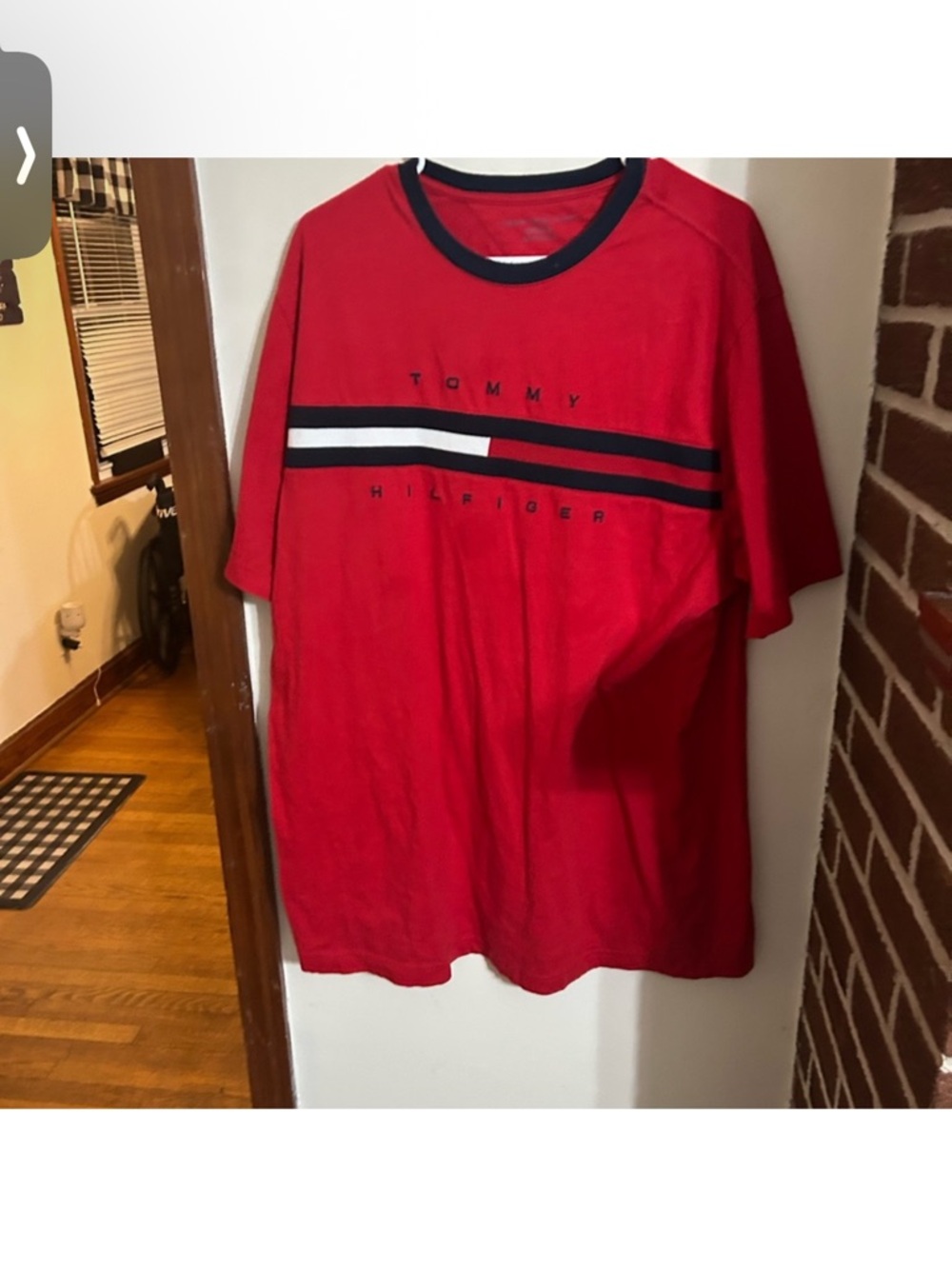 Tommy Hilfiger Size XLT Red Short-Sleeve Tee with Navy & White Stripe